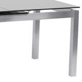 Ivan Extension Dining Table in Brushed Stainless Steel and Gray Tempered Glass Top