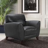 Jedd Contemporary Chair in Genuine Black Leather with Brown Wood Legs