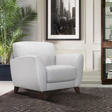 Jedd Contemporary Chair in Genuine Dove Gray Leather with Brown Wood Legs