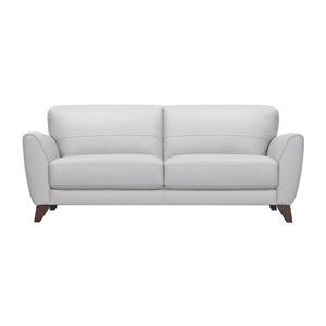 Jedd Contemporary Sofa in Genuine Dove Gray Leather with Brown Wood Legs