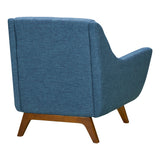 Janson Mid-Century Sofa Chair in Champagne Wood Finish and Blue Fabric