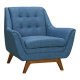 Janson Mid-Century Sofa Chair in Champagne Wood Finish and Blue Fabric