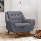 Janson Mid-Century Sofa Chair in Champagne Wood Finish and Dark Gray Fabric