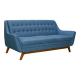 Janson Mid-Century Sofa in Champagne Wood Finish and Blue Fabric