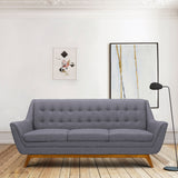 Janson Mid-Century Sofa in Champagne Wood Finish and Dark Gray Fabric