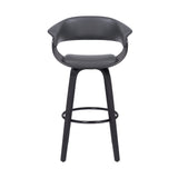 Julyssa 26" Counter Height Swivel Grey Faux Leather and Black Wood Bar Stool