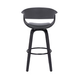 Julyssa 26" Counter Height Swivel Grey Faux Leather and Black Wood Bar Stool