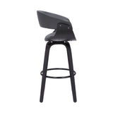 Julyssa 30" Bar Height Swivel Grey Faux Leather and Black Wood Bar Stool