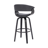 Julyssa 30" Bar Height Swivel Grey Faux Leather and Black Wood Bar Stool