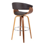 Julyssa 30" Bar Height Swivel Brown Faux Leather and Walnut Wood Bar Stool