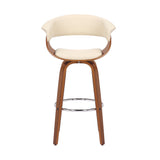 Julyssa 30" Bar Height Swivel Cream Faux Leather and Walnut Wood Bar Stool