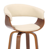 Julyssa 30" Bar Height Swivel Cream Faux Leather and Walnut Wood Bar Stool