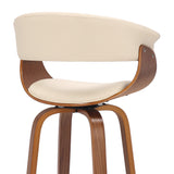 Julyssa 30" Bar Height Swivel Cream Faux Leather and Walnut Wood Bar Stool