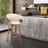 Julyssa 30" Bar Height Swivel Cream Faux Leather and Walnut Wood Bar Stool