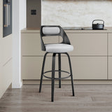 Julius 30" Gray Faux Leather and Black Wood Bar Stool
