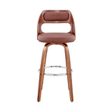 Julius 26" Brown Faux Leather and Walnut Wood Bar Stool