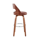 Julius 30" Brown Faux Leather and Walnut Wood Bar Stool