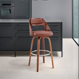 Julius 30" Brown Faux Leather and Walnut Wood Bar Stool