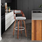 Julius 26" Gray Faux Leather and Walnut Wood Bar Stool