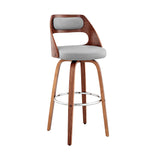 Julius 26" Gray Faux Leather and Walnut Wood Bar Stool