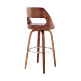 Julius 30" Gray Faux Leather and Walnut Wood Bar Stool