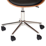 Julian Modern Office Chair In Chrome Finish with Black Faux Leather And Walnut Veneer Back