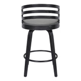 Jayden 26" Counter Height Swivel Grey Faux Leather and Black Wood Bar Stool