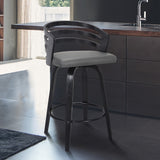 Jayden 26" Counter Height Swivel Grey Faux Leather and Black Wood Bar Stool