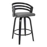 Jayden 26" Counter Height Swivel Grey Faux Leather and Black Wood Bar Stool