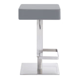 Kaylee Adjustable Height Swivel Grey Faux Leather and Brushed Stainless Steel Backless Bar Stool