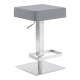 Kaylee Adjustable Height Swivel Grey Faux Leather and Brushed Stainless Steel Backless Bar Stool