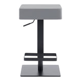 Kaylee Adjustable Height Swivel Grey Faux Leather and Black Metal Backless Bar Stool