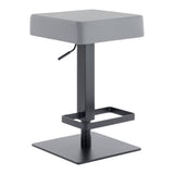 Kaylee Adjustable Height Swivel Grey Faux Leather and Black Metal Backless Bar Stool