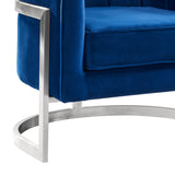 Kamila Contemporary Accent Chair in Blue Velvet and Brushed Stainless Steel Finish