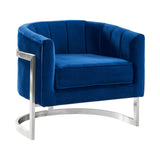 Kamila Contemporary Accent Chair in Blue Velvet and Brushed Stainless Steel Finish