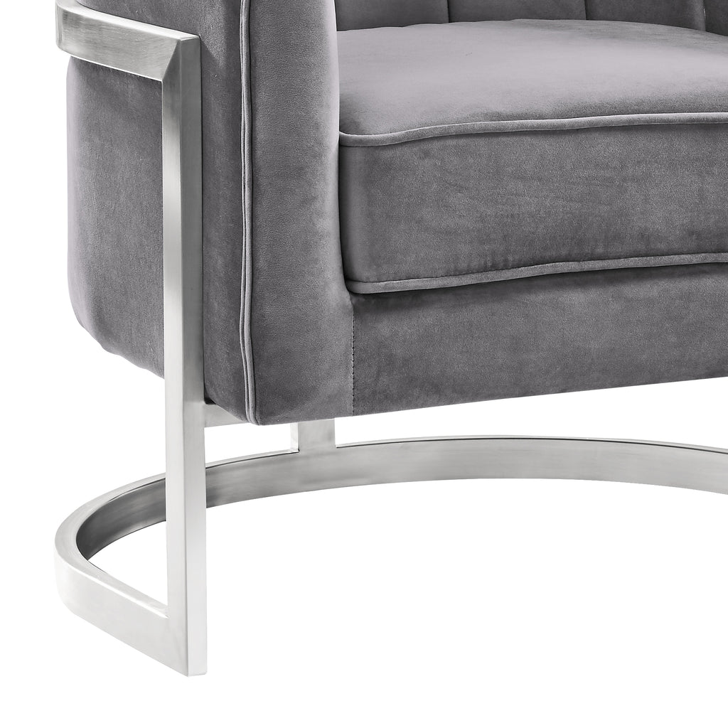 Kamila Contemporary Accent Chair in Gray Velvet and Brushed Stainless Steel Finish
