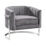 Kamila Contemporary Accent Chair in Gray Velvet and Brushed Stainless Steel Finish