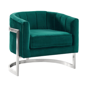 Kamila Contemporary Accent Chair in Green Velvet and Brushed Stainless Steel Finish