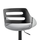 Karter Adjustable Gray Faux Leather and Black Wood Bar Stool with Black Base