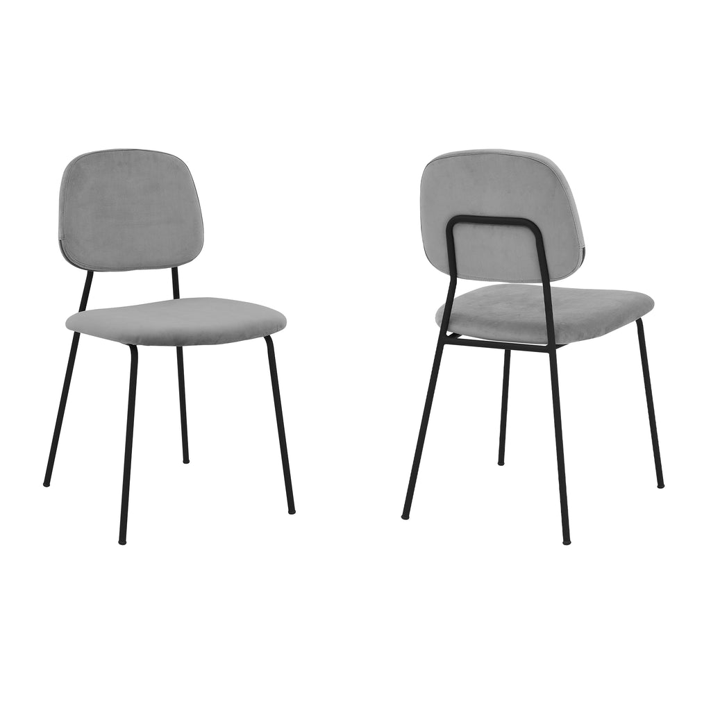 Lucy Gray Velvet and Metal Dining Room Chairs - Set of 2