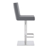Legacy Adjustable Height Swivel Grey Faux Leather and Brushed Stainless Steel Bar Stool