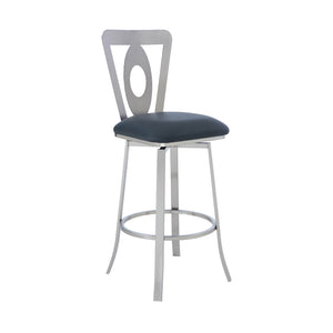 Lola Contemporary 26" Counter Height Barstool in Brushed Stainless Steel Finish and Gray Faux Leather