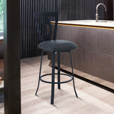 Lola Contemporary 30" Bar Height Barstool in Matte Black Finish and Gray Faux Leather