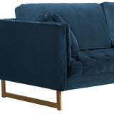 Lenox Blue Velvet Modern Sofa with Brass Legs