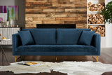 Lenox Blue Velvet Modern Sofa with Brass Legs