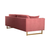 Lenox Pink Velvet Modern Sofa with Brass Legs