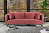 Lenox Pink Velvet Modern Sofa with Brass Legs