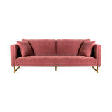 Lenox Pink Velvet Modern Sofa with Brass Legs