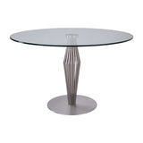 Lindsey Contemporary Dining Table in Brushed Stainless Steel Finish and Clear Glass top