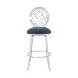 Lotus Contemporary 26" Counter Height Barstool in Brushed Stainless Steel Finish and Gray Faux Leather